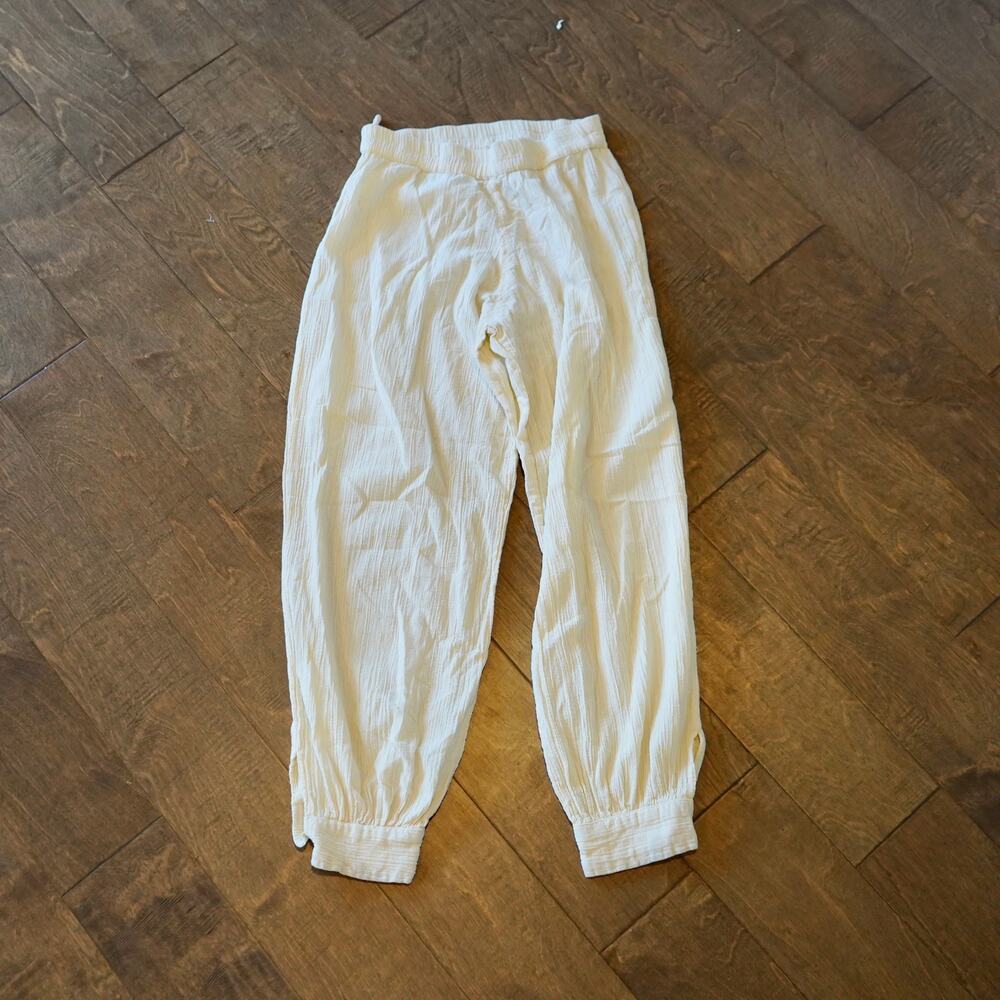 Suzie Kondi White Cotton Gauze Jogger Pants XS Cuffed Ankle Resort Boho